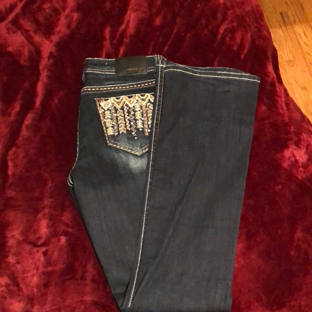 boot cut blue jeans